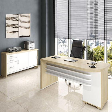 MESA TAMBURATO COM GAVETAS II LD CARVALHO-BRANCO
